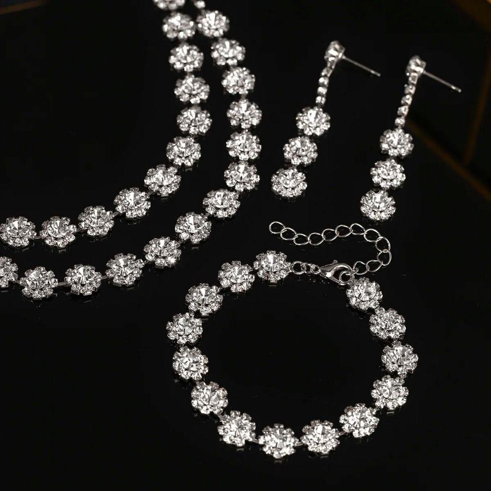 Fashion Shining Jewelry Set Inlay Rhinestone Clavicle Chain Elegant Bracelet  Wedding Engagement