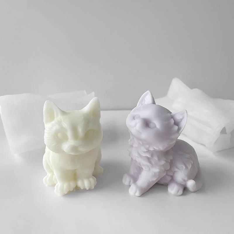 Cute Cat Silicone Candle Mold 3d Animal Kitten DIY Handmade Gypsum Ornaments Drip Glue Decorative Mould Candy Chocolate Molds