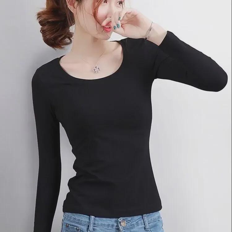 Women's Plush Thermal T-Shirt: Korean-Style, Large Size, Autumn/Winter