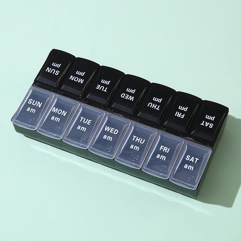Pilulier à double rangée à 14 compartiments avec braille pour la gestion hebdomadaire des médicaments matin/soir