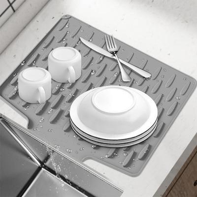 Dish Drying Mat Silicone Heat Resistant Kitchen Countertop Mat Non-Slip Kitchen Drying Mat Protects Surfaces Prevents Water Build Up