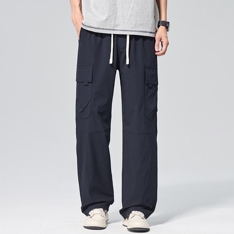 American tooling trendy brand loose straight long pants men's solid color fashion versatile wide leg drape lace-up casual pants