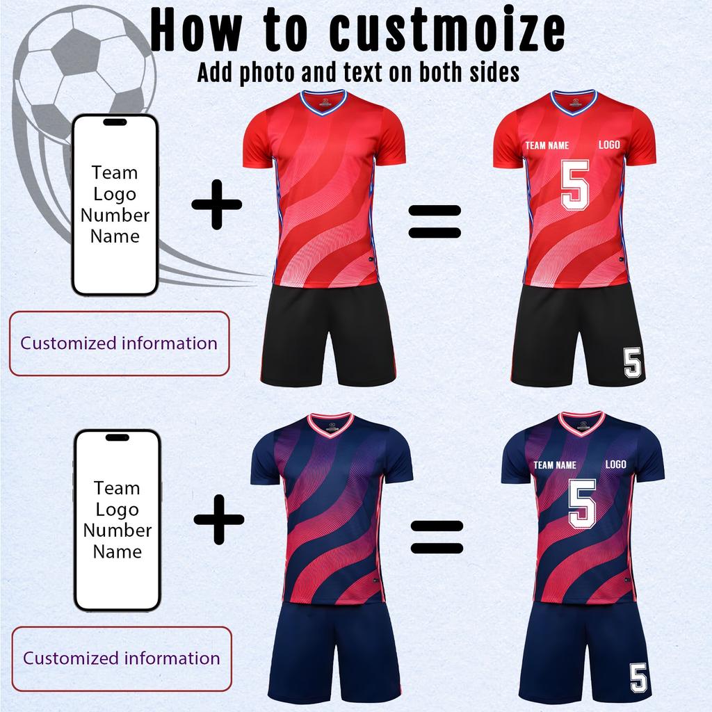 Men Soccer Jersey Set Short Sleeve Quick Dry Sports Uniform with Shorts and Socks for Training Match Teamwear