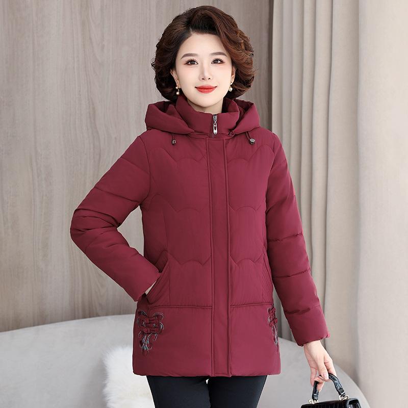 

Хлопковая куртка женская средней длины зима 2025 пуховая хлопковая куртка с вышивкой стеганая куртка 6XL бордовый