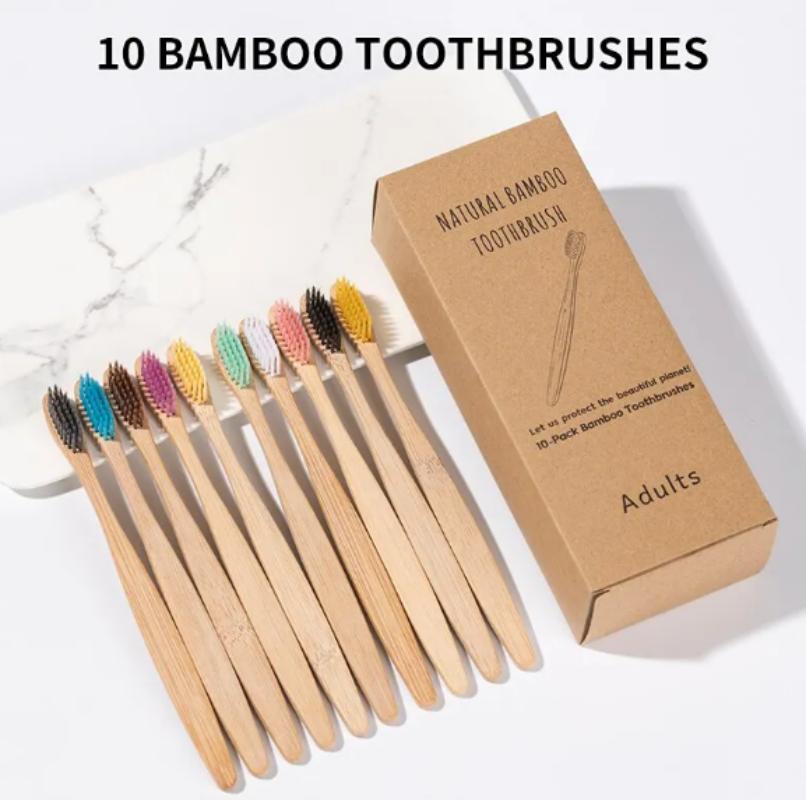 Single Cowhide Wrapped Bamboo Toothbrush Set Natural and Environmentally Friendly Bamboo Toothbrush Tablet One Box of 10 P