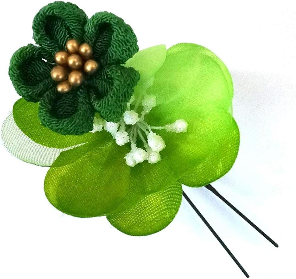 Sada vlasových ozdob Furisode, ceremoniální Tsumami, 2dílná krepová ozdoba na oslavu dospívání kk-094 (zelená)