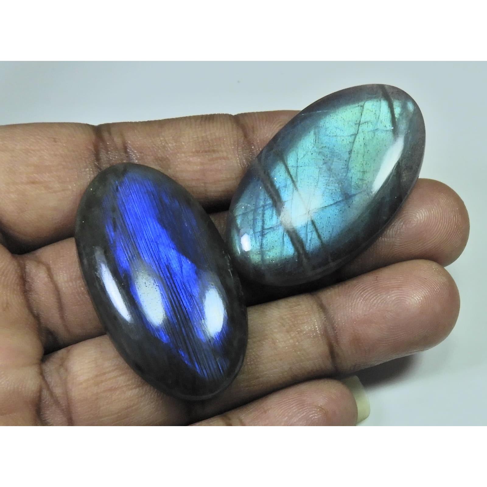 43-44 MM Natural Labradorite Multi Oval Cabochon Loose Gemstone 2 Pcs Lot D-199