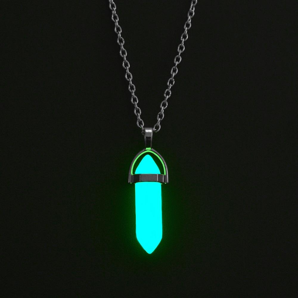 JWER Hexagonal Column Crystal Pendant Natural Stone Quartz Necklaces Silver Color Chain Necklace For Women Men Fashion Jewelry