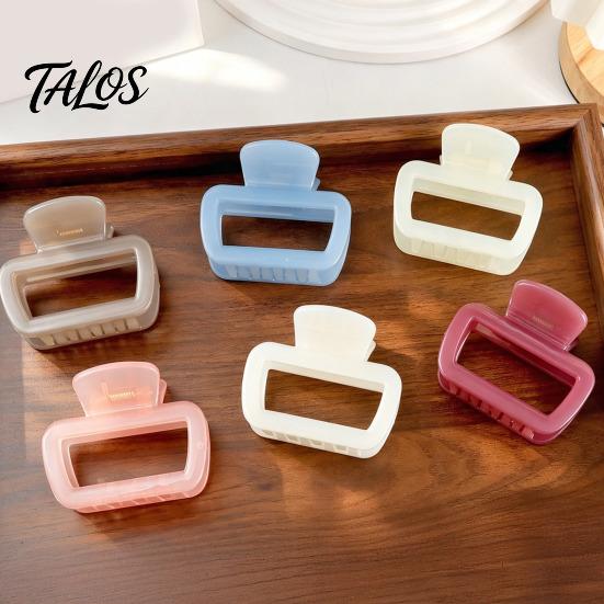 Anti-slip Hair Claw Hollow Square Design Claw, Semi-Transparent Back Head Shark Half-up Clip with Anti-Slip Teeth And Thick Elastic Spring for