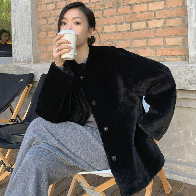 

Сегодняшнее популярное пальто мех мех имитация норкового меха интегрированное средней длины пальто зимнее новое утолщенное L (118-67.5 kg) чёрный