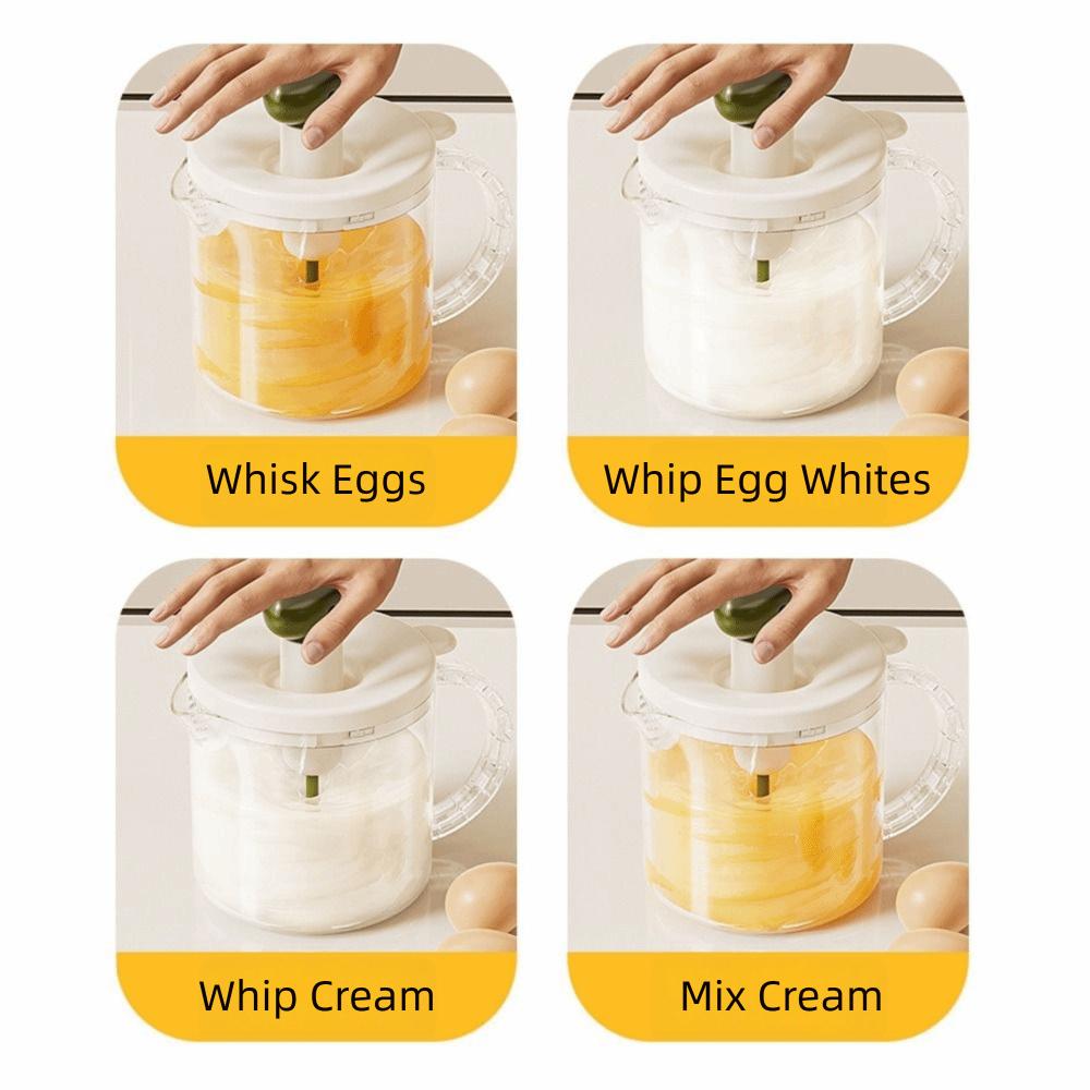 Hand Mixer Press-Type Manual Mixing Cup Clear with Scale Egg Mixing Cup Sturdy Large Capacity Manual Stirring Cup Kitchen Gadget
