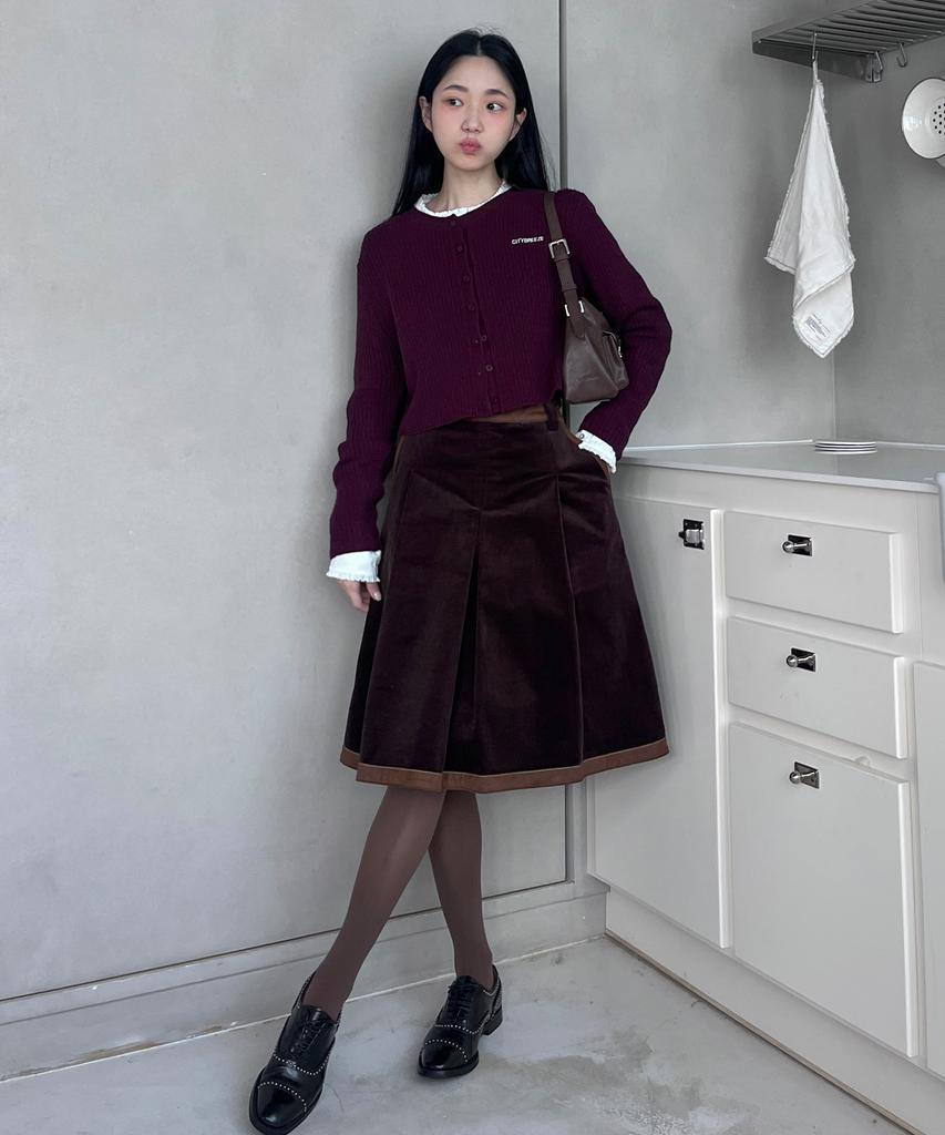 City Breeze Corduroy Color Block Skirt_Brown