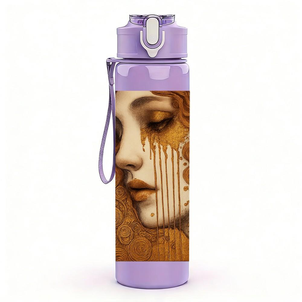 1PC Vintage Lady Face Art Pattern 750ml Color Plastic Sports Water Bottle Leakproof Flip Straw Lid Suitable for Sports Office Home Use