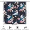 Tenda da Doccia Lussuosa con Stampa Floreale e Gru Sfondo Blu Navy con Fiori e Uccelli per Decorazione Bagno