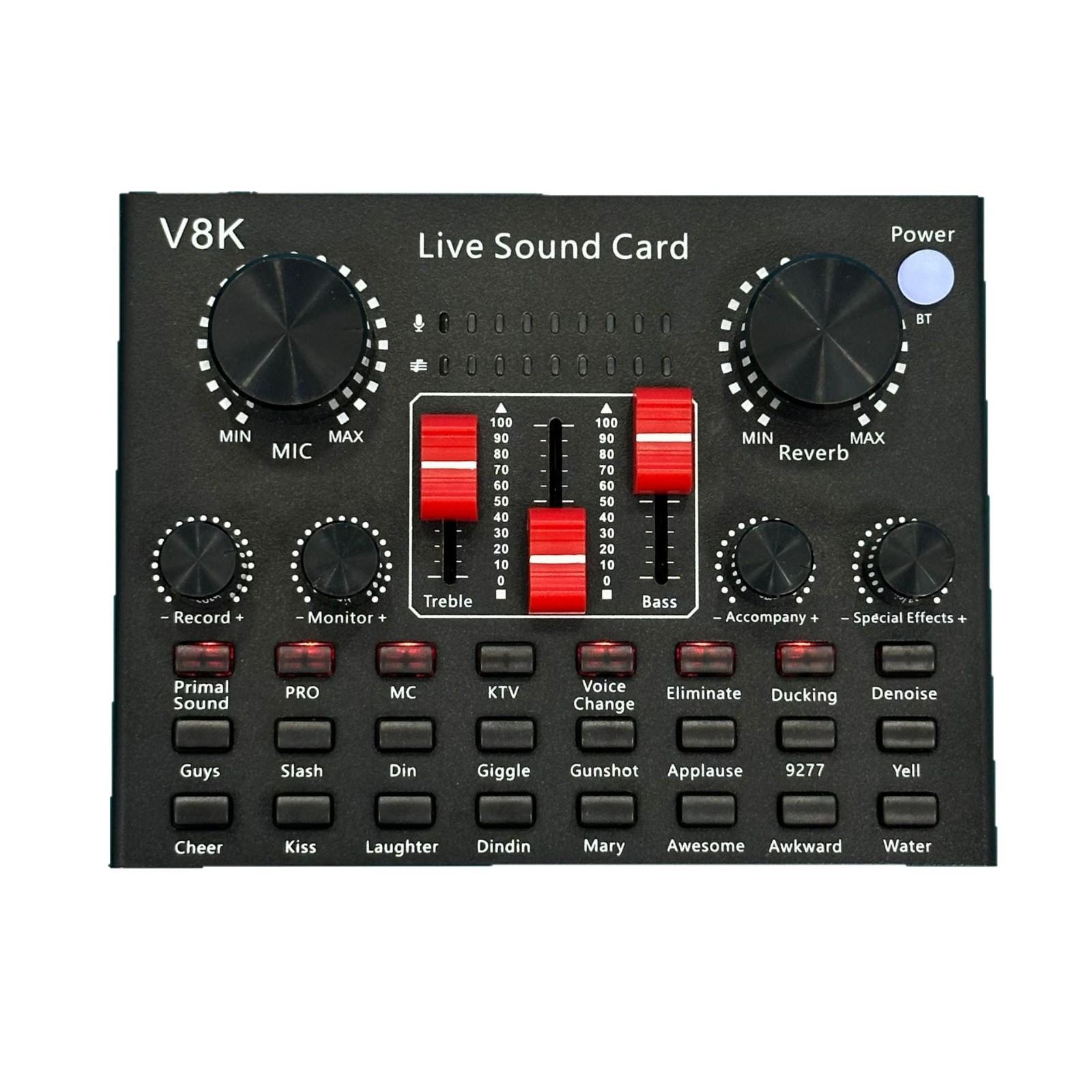 

V8K Audio USB внешняя звуковая карта с несколькими портативными микрофонами для трансляции в прямом эфире звуковая карта для мобильного телефона компьютера красный/чёрный