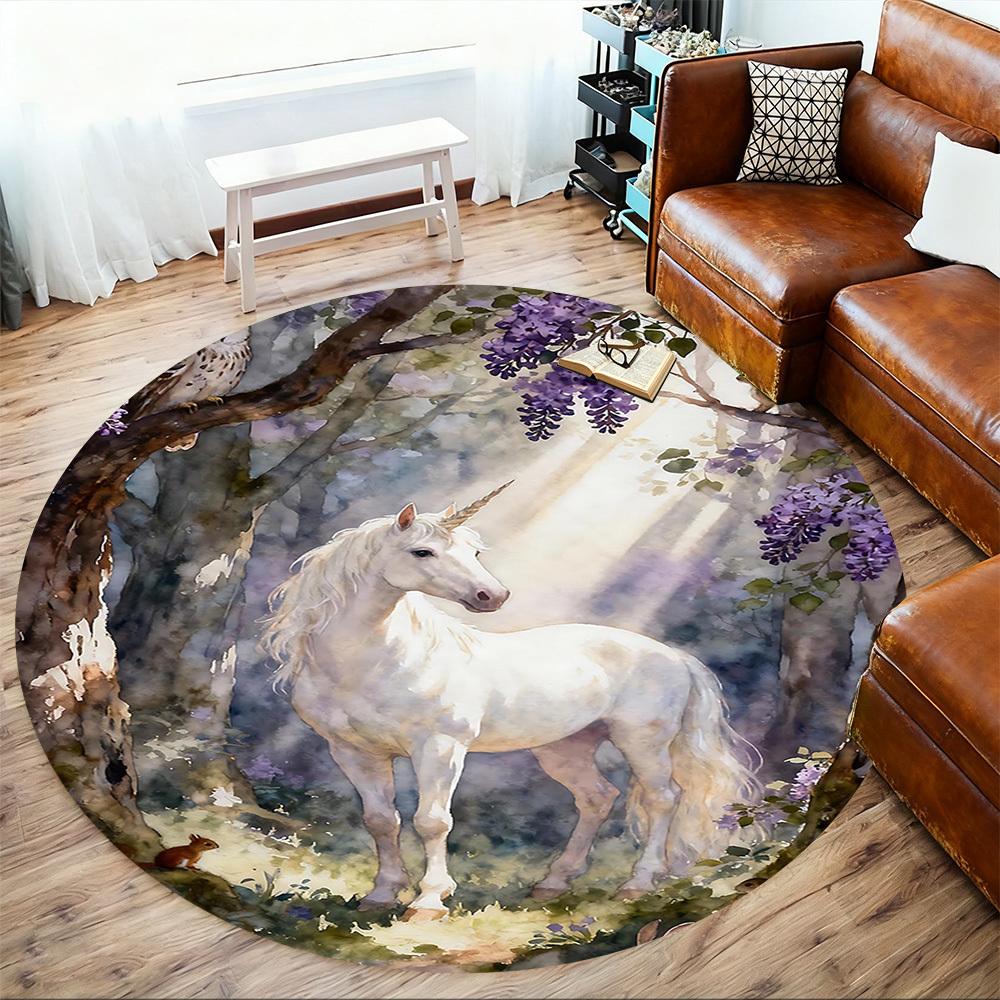 1pc Unicorn Forest Round Chair mat office Area Rug - Non-Slip, Floor Mat for Office, Bedroom, and Indoor Decor p127018
