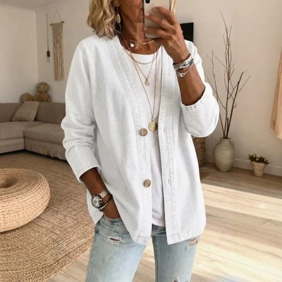 Giacca da Donna jijijing con Bottoni Frontali in Finto Denim, Cappotto Casual a Manica Lunga con Scollo a V, Cardigan Vintage Lento in Imitazione Jeans