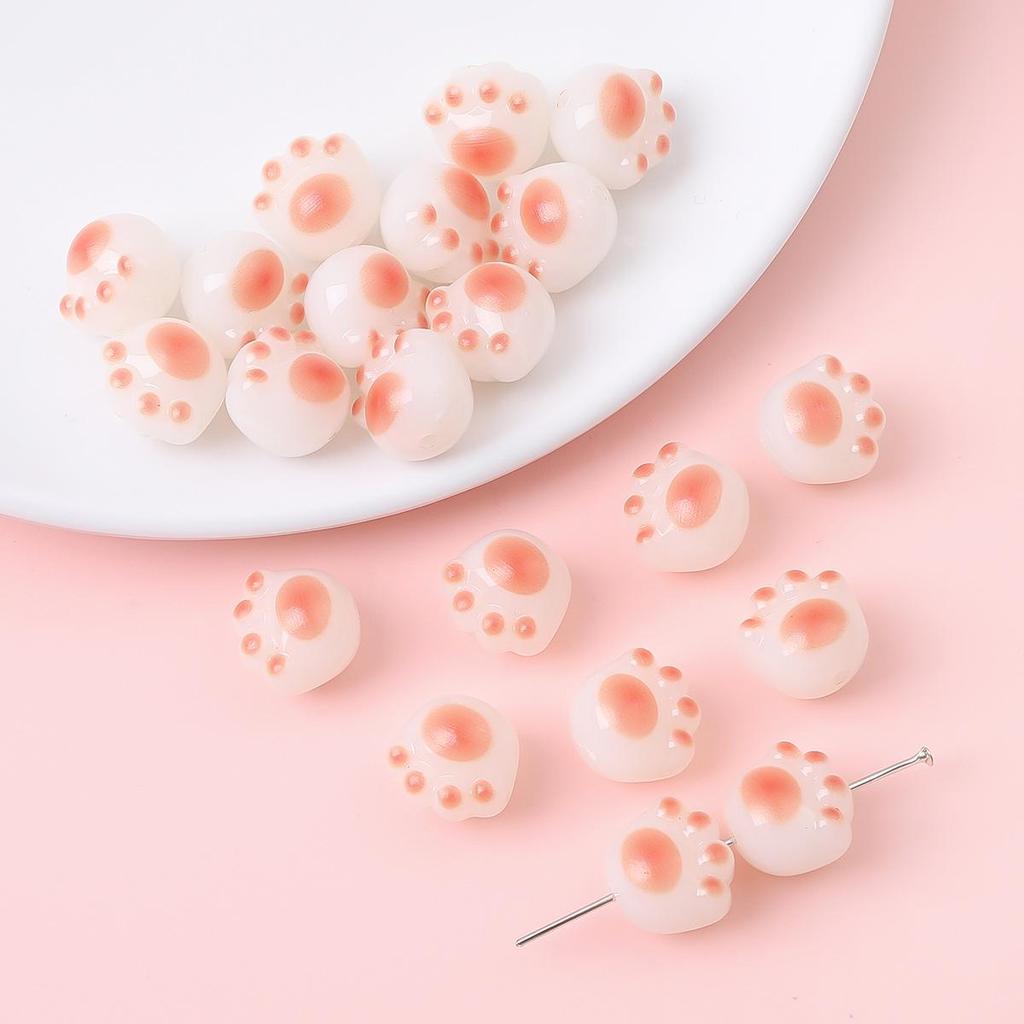 Perline Acriliche a Forma di Zampa di Gattino alla Griglia a Carbone per Bracciale Fai da Te, Collana, Gioielli, Accessori per Catena da Telefono
