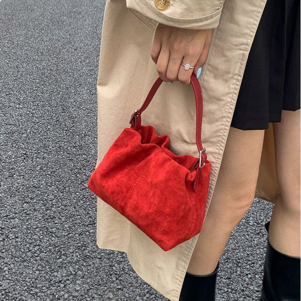 Shoulder Bag Suede Pleated Cloud Bag Handbag Solid Color Tote Bag Fashion Slouchy Hobo Bags Girls