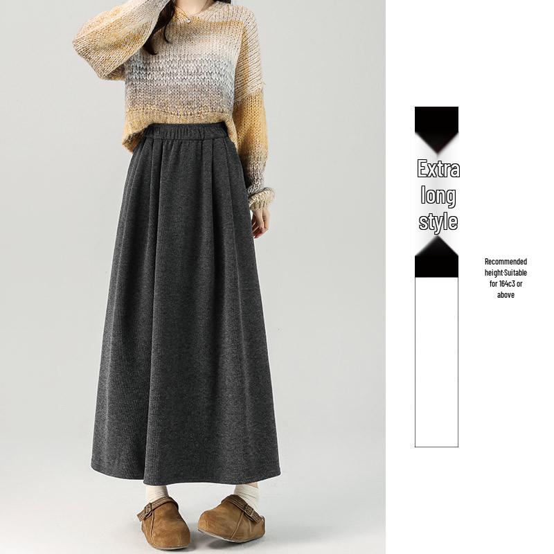 Women's High Waist Gray A-Line Skirt - Early Spring 2026 Collection, Slimming Mid-Length Design