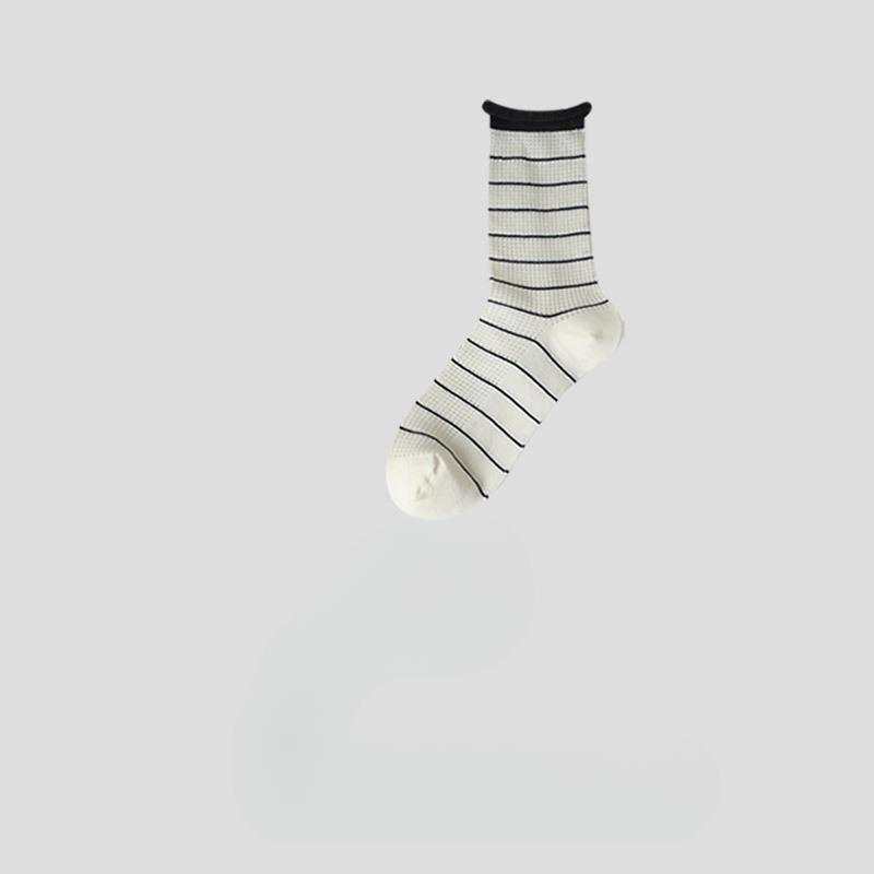 

Женские весенне-летние ультратонкие цветные полосатые носки до середины икры, впитывающие пот и дышащие 1 pair белый