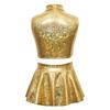 Costum de Dans Jazz pentru Fete 2 Bucăți Metalic Lucios Patchwork Strălucitor Crop Top Fără Mâneci cu Pantaloni tip Fustă pentru Competiție pe Scenă