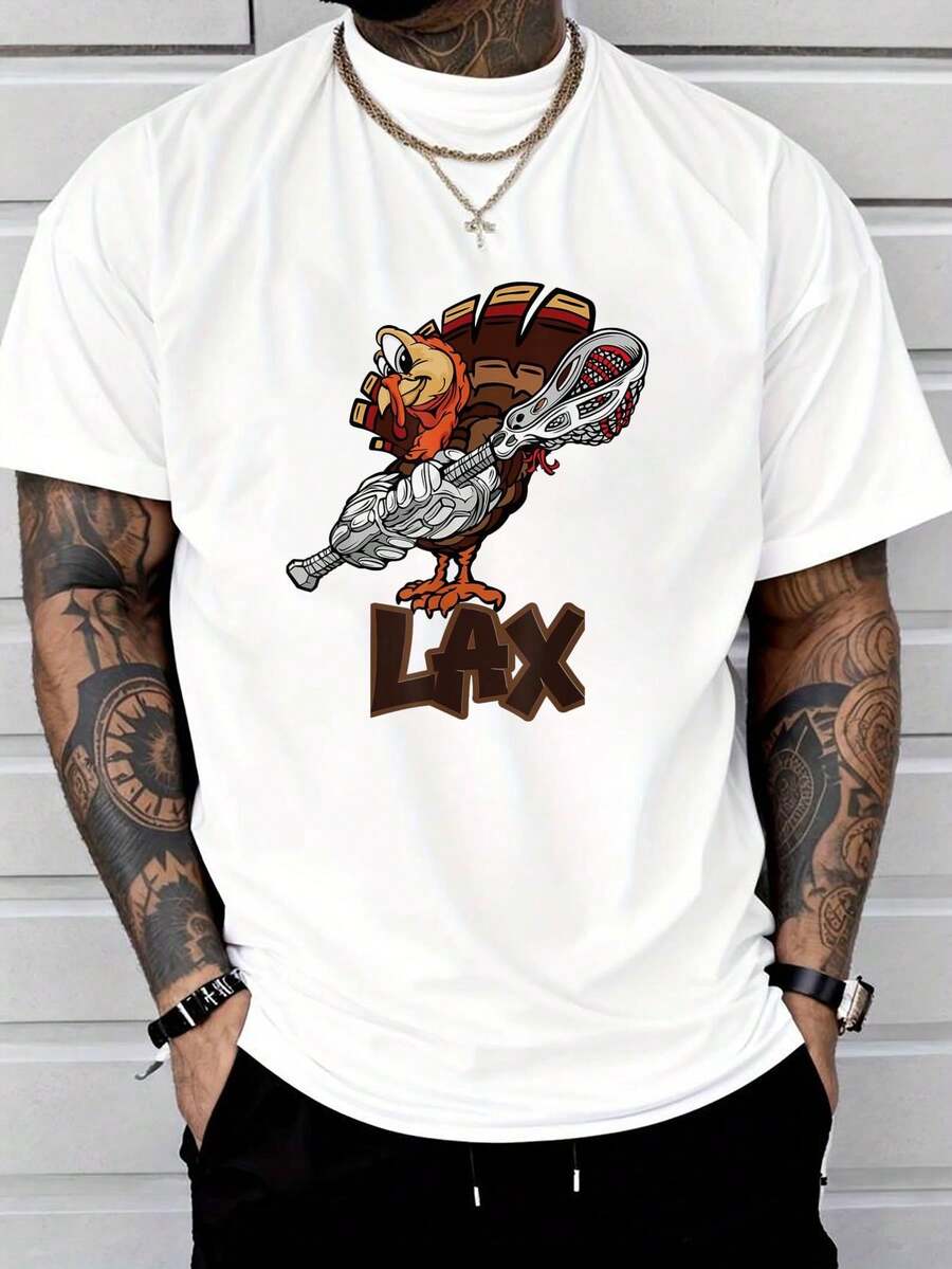 

Lax Holiday Sport Graphic Art Thanksgiving Turkey Lacrosse Unisex T-Shirt L
