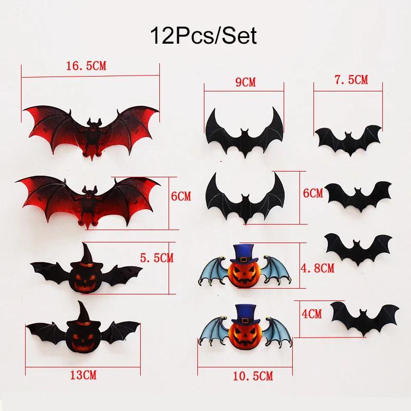 12/48pcs Halloween Bat Wall Stickers 3D Hollow Black Stickers for Halloween Party Home Room Horror House DIY Decoration Decals
