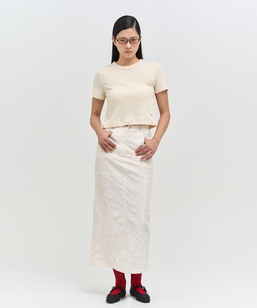 Editeom Crinkle Split Skirt - Ivory