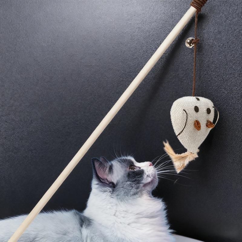 Cat Teasing Wand with Burlap, Feather, and Bell - Self-Entertainment Toy for Boredom Relief