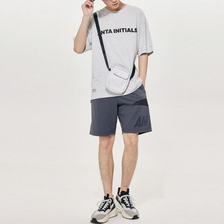 Anta American Vintage Logo Print Knitted Sports Shorts Men shorts Castle-Gray 952328310-6