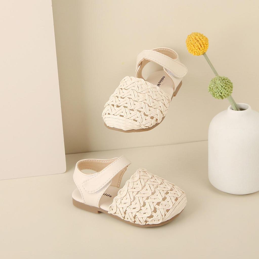 Korean Style Woven Baby Sandals - Breathable, Non-slip Soft Sole Shoes for 1-3 Year Old Girls