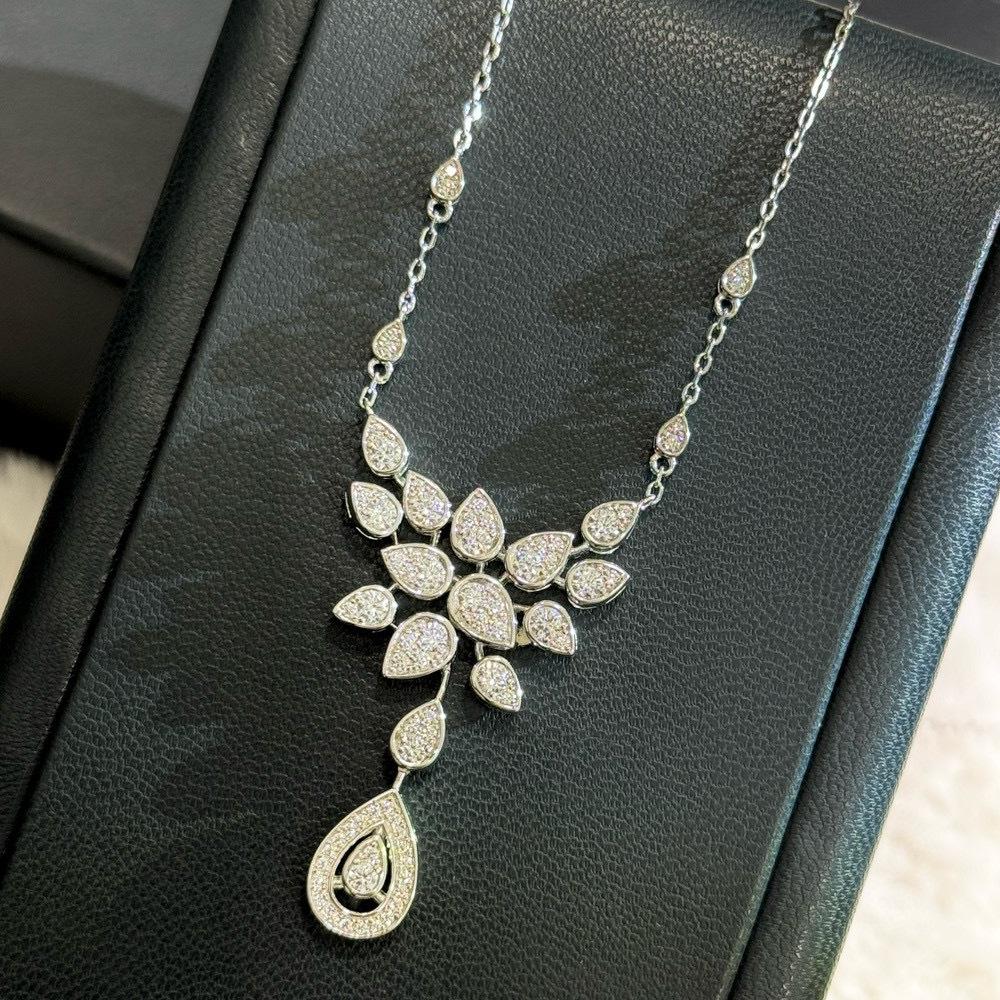New 100% Pure 925 Sterling Silver Necklace Pave 5a Zircconia Pendant Water Drop Necklaces For Women Wedding Party Luxury Jewelry