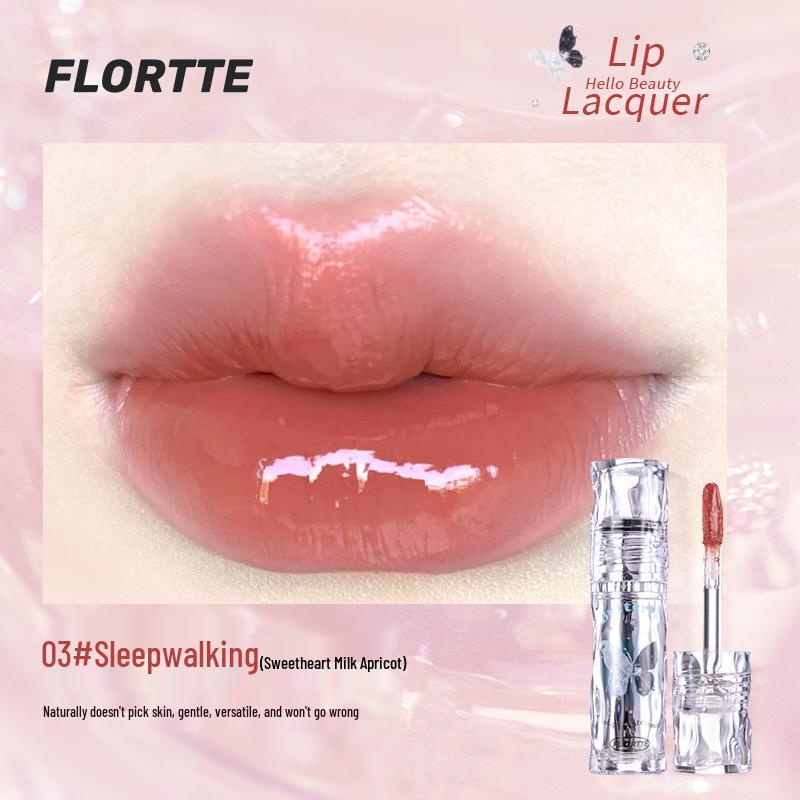 FLORTTE/Floria Lip Lacquer: Stunning Melia Water Light Lipstick - Transfer-Resistant Cup Mirror Gloss.