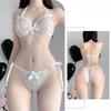 Erotic Lingerie Transparent Panties Open Crotch Tanga Sexy Lingerie Women Body Two-piece Sexy Lace Underwear Sexy Costume
