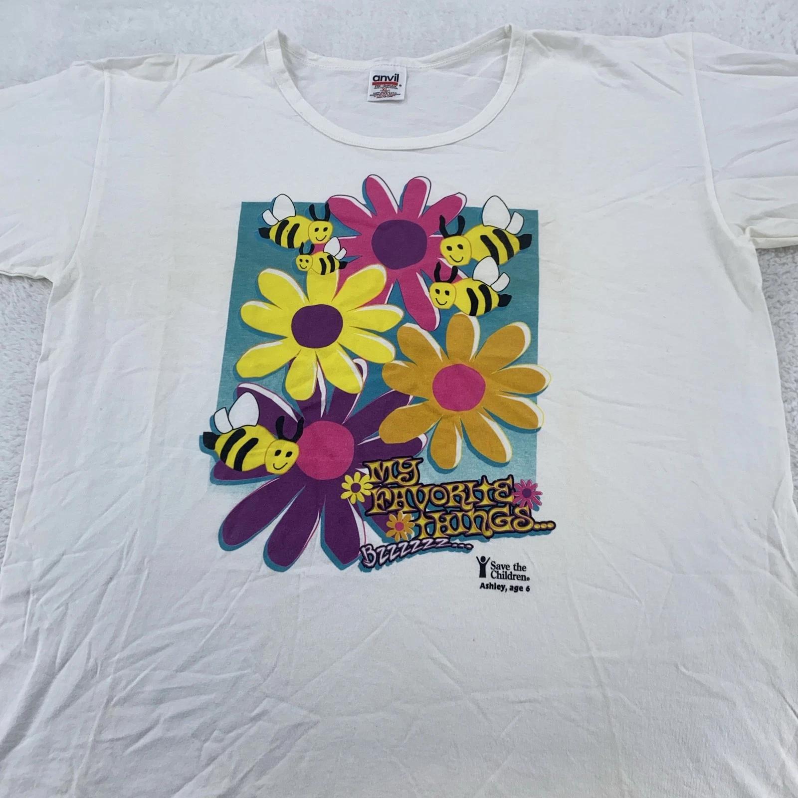 Vintage Save the Children Art Shirt L/XL Bees Flowers Graphic 90s Cute Tee M