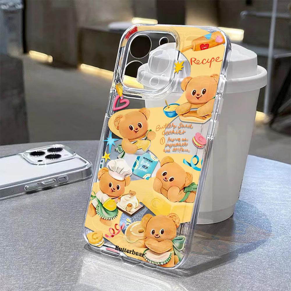 Cute Butter Bear Phone Case For Samsung Galaxy S25 S24 S23 S22 S21 S20 FE Note20 Note10 Edge Plus Ultra Lite 5G Clear Back Cover