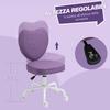 Heart Desk Chair with 5 Wheels and Adjustable Height In Fabric, 40x50x79-89cm, Purple