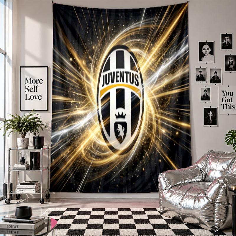 Arazzo da Parete FC Juventus Decorazione per la Casa Tessuto da Appendere a Parete per Camera da Letto Soggiorno Sfondo