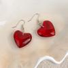 Sweet Transparent Red Glass Earrings Women Candy Color Heart Pendant Hook Ear Jewelry