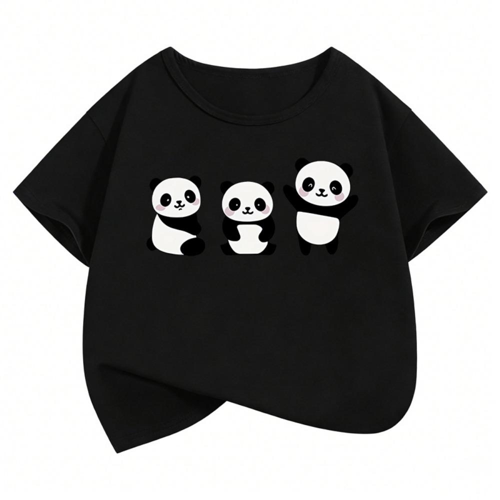 New 2026 Happy Panda Cute T Shirts Short Sleeve Kids Children's T-shirt Boys Girls Summer Spring Casual Top Tee Shirt
