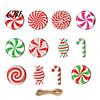 Christmas Photo Props 12/24/36Pcs Candy Cane Ornaments, Wooden Xmas Tree Decor with Red Green Rustic Striped Color, Holiday Hanging Decorations