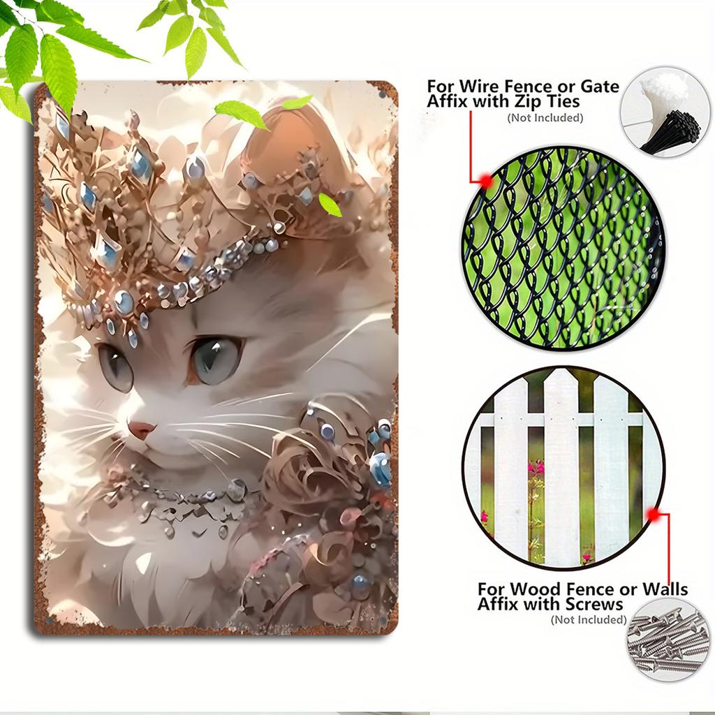 Vintage Cat Metal Wall Art Crown Gem Home Office Cafe Decor Tin Sign