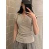 Henry Collar Three-button Small V-neck Short-sleeved Women's Summer Thin Slim-fit Slim Bottom Top Commuter Basic T-shirt