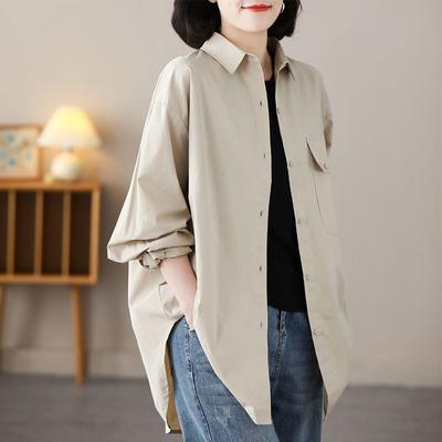 Spring and Autumn Women's Stitching Tooling Shirt Women's Loose Lazy Wind Shirt Jacket