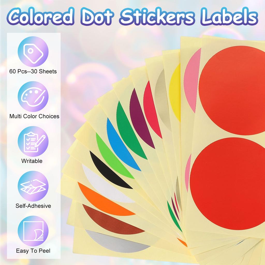 30/60Sheet Colored Dot Stickers Labels 4Inch Circle Price Sticker Self Adhesive Circle Tags Coding Labels for Organizing Sealing