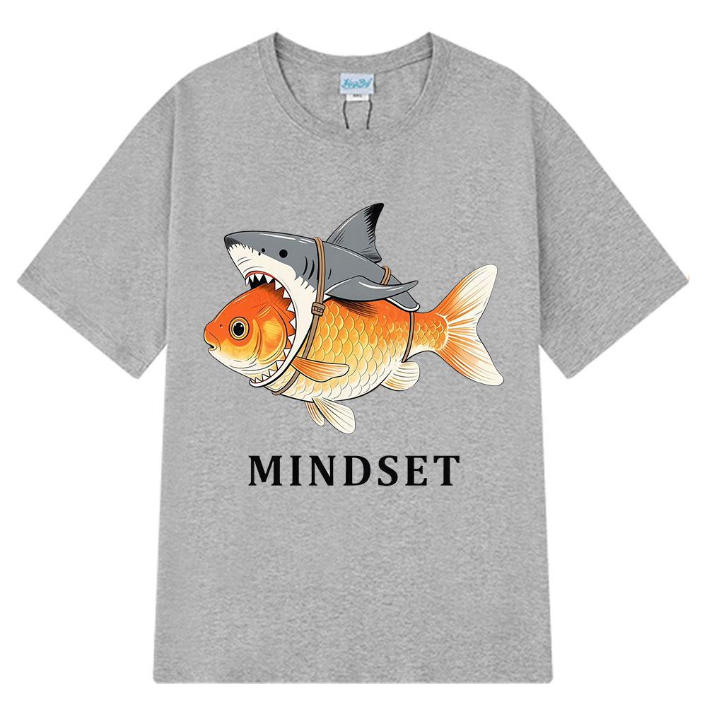 Mindset Goldfish Funny Shark Fin Harness Design T-Shirt Men Women Casual Vintage T Shirt Short-sleeved Harajuku Hip-hop T-shirts