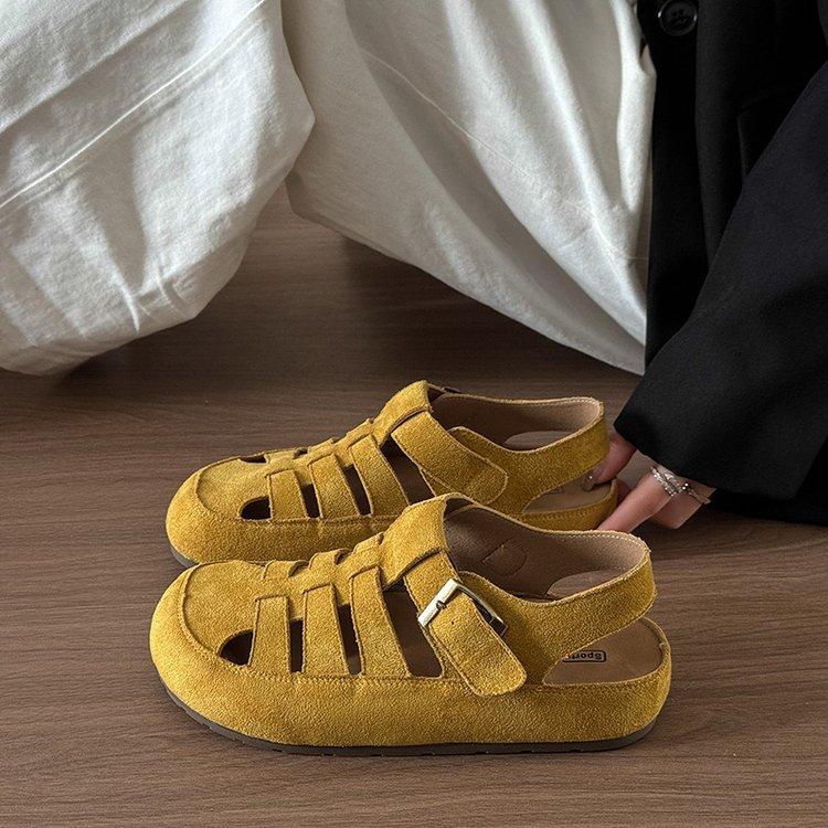 Soft Leather Version~ Baotou Retro Boken Shoes Women's Shoes Woven Pig Cage Shoes Sandals 2025 Spring New Casual Single Shoes