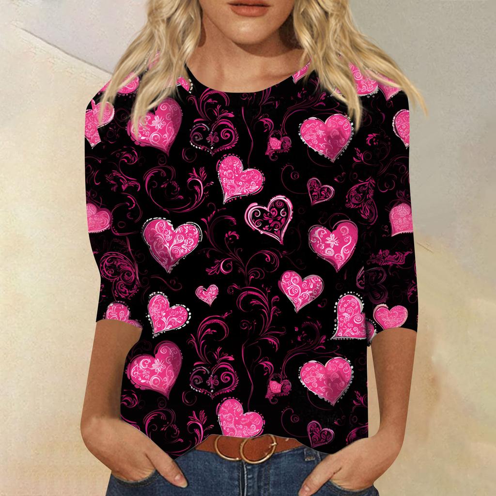 Women's Tops Three-quarter Sleeve Shirt V-neck Loose Casual Shirt Print T-shirt