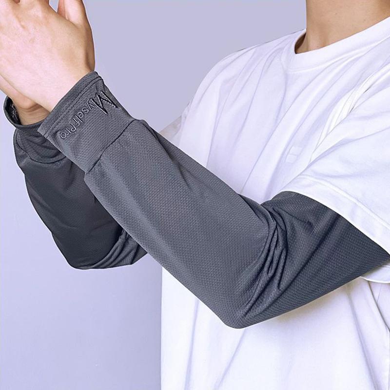 

Ice Silk Sleeves Women Summer Sun Protection Men Fishing Cycling Breathable Two-Finger Non-Slip Gloves Arm Warmer Driving Sleeve серый